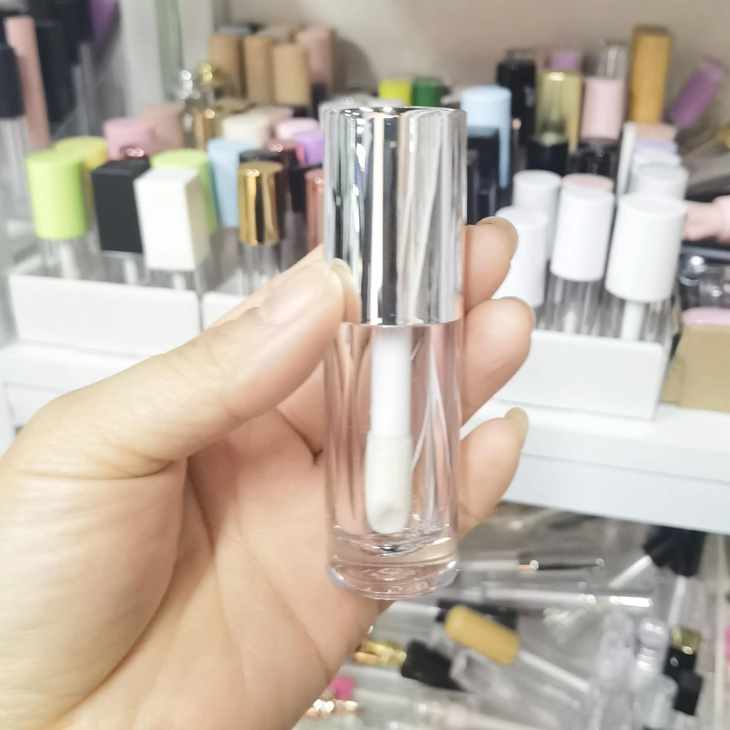 COSIDEA 14pcs Empty 6ml big brush chunky lip gloss tubes lip gloss tubes for DIY lip gloss,Silver lipgloss containers