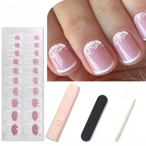 FRENCHY PINKY & GLITTS - Nail Stickers Kit with UV Lamp | Manicure
