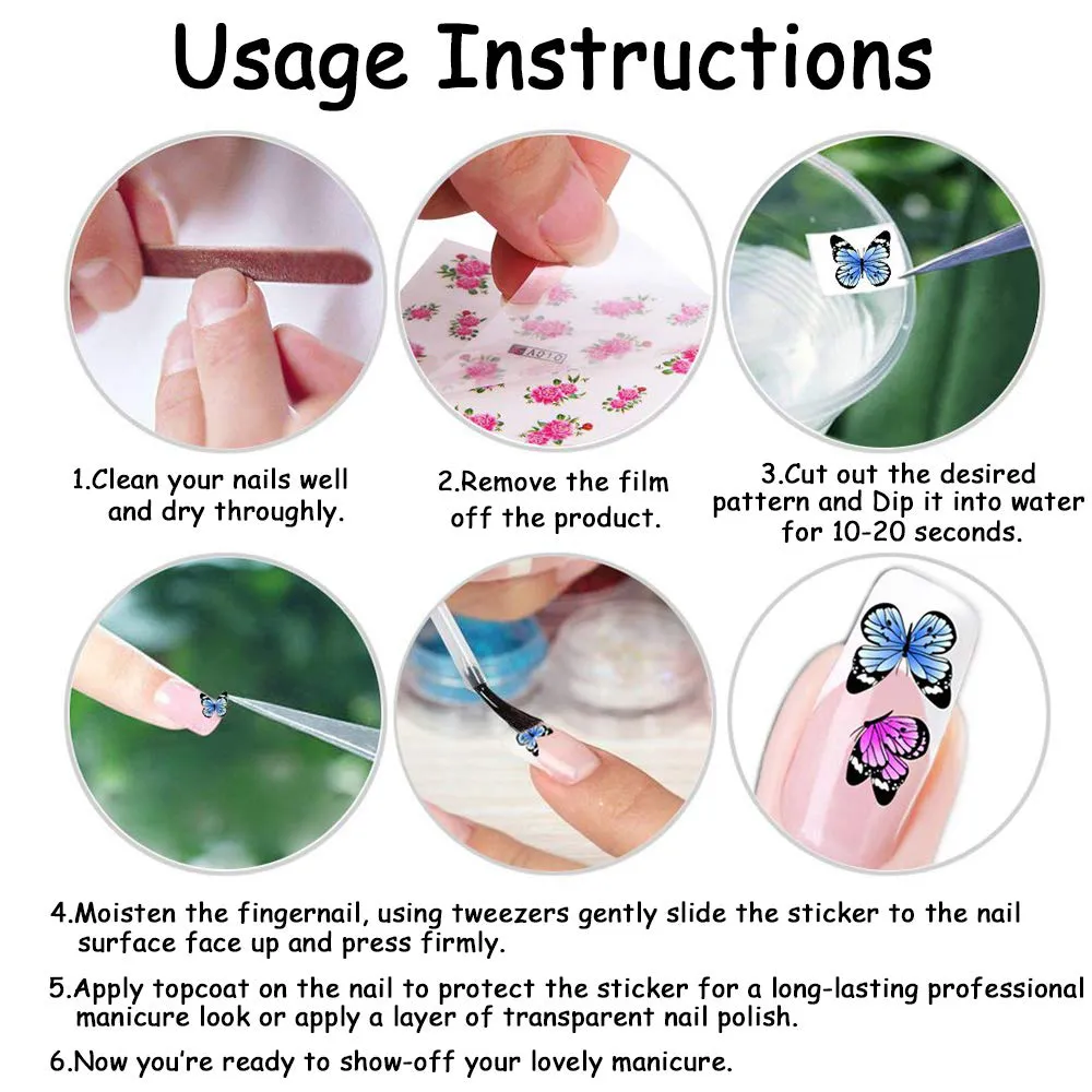 Macute Nail Stickers for Women Nail Art Accessories Decals 29 Sheets Fresh Nail Art Stickers Water Transfer Butterfly Leaf Flamingo Flower Nail Stickers for Fingernails Decor Manicure Decorations