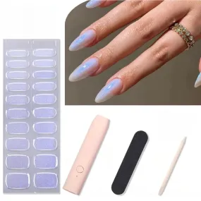 Nail Stickers UV Lamp Kit Manicure - HOLOGRAPHIC WHITE