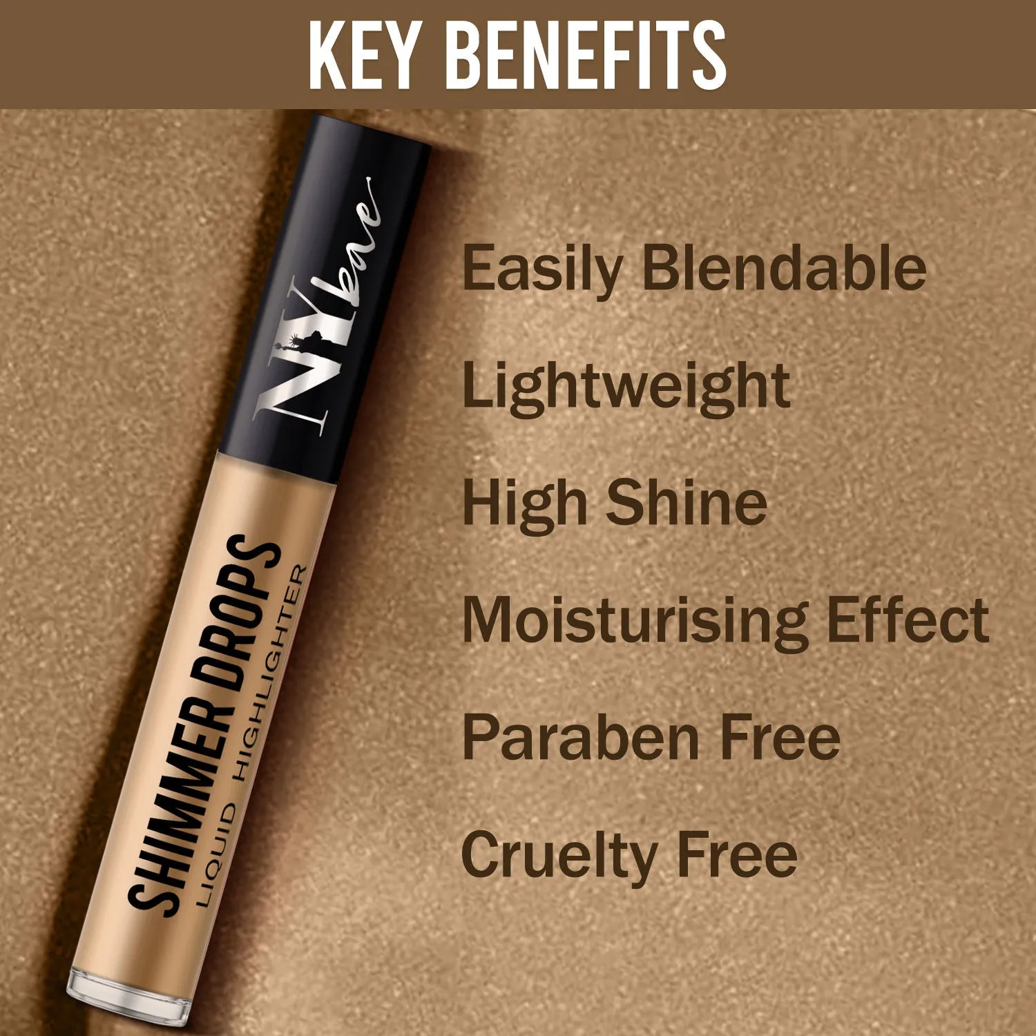 NY Bae Shimmer Drops Liquid Highlighter - Gold Glam 03 (3 ml) | Gold | Rich Colour | Super Blendable | Multipurpose | Travel Friendly