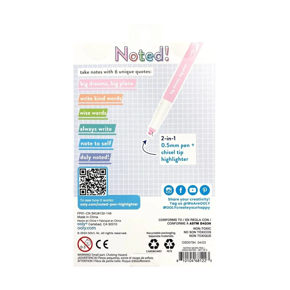 OOLY - Noted! 2-in-1 Micro Fine Tip Pens & Highlighters - Set of 6