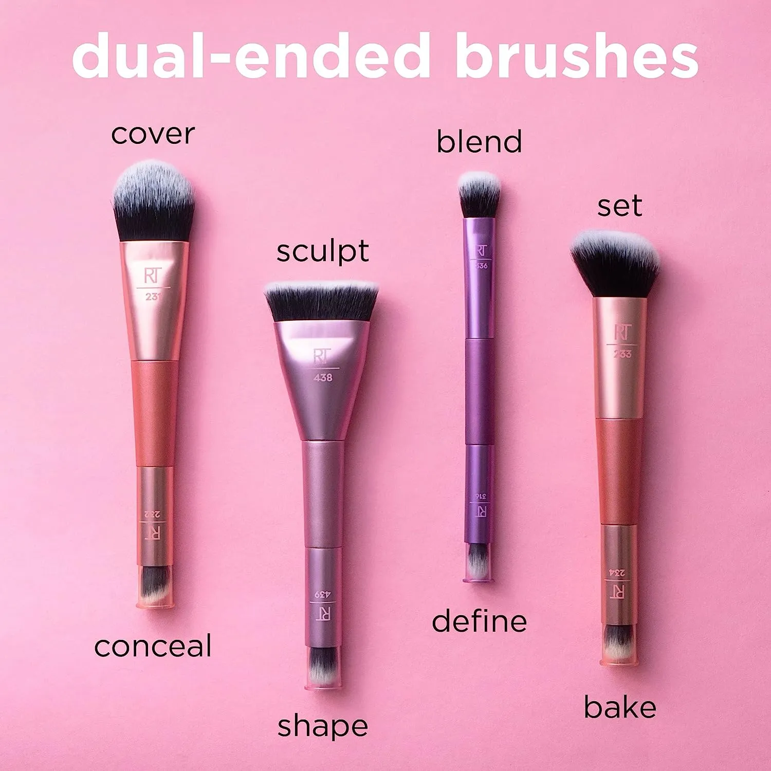 Real Techniques Sculpt & Shape Dual Ended Makeup Brush For Flat Head Blends & Intensifies Contour or Highlighter Cheek 438