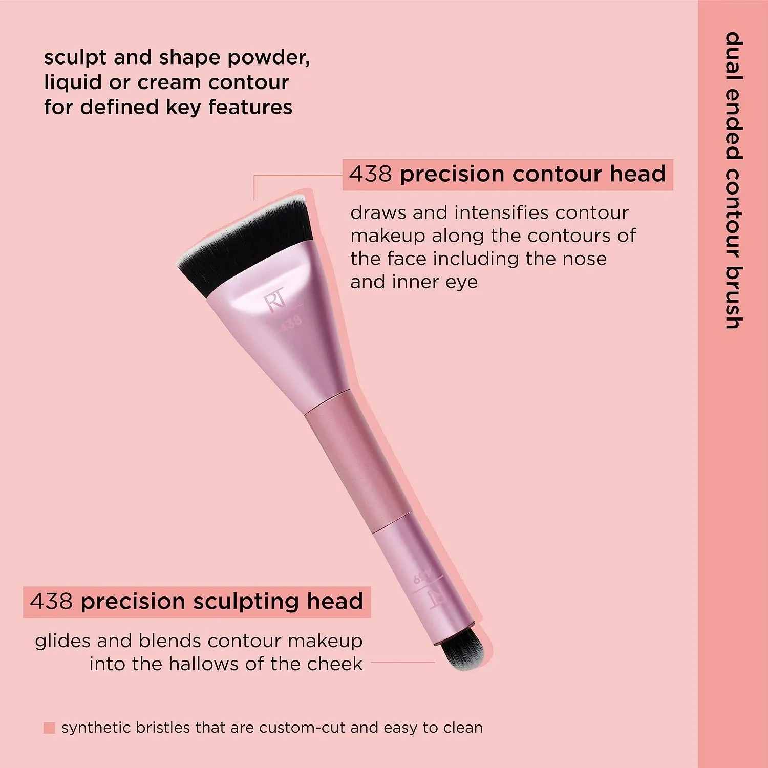 Real Techniques Sculpt & Shape Dual Ended Makeup Brush For Flat Head Blends & Intensifies Contour or Highlighter Cheek 438