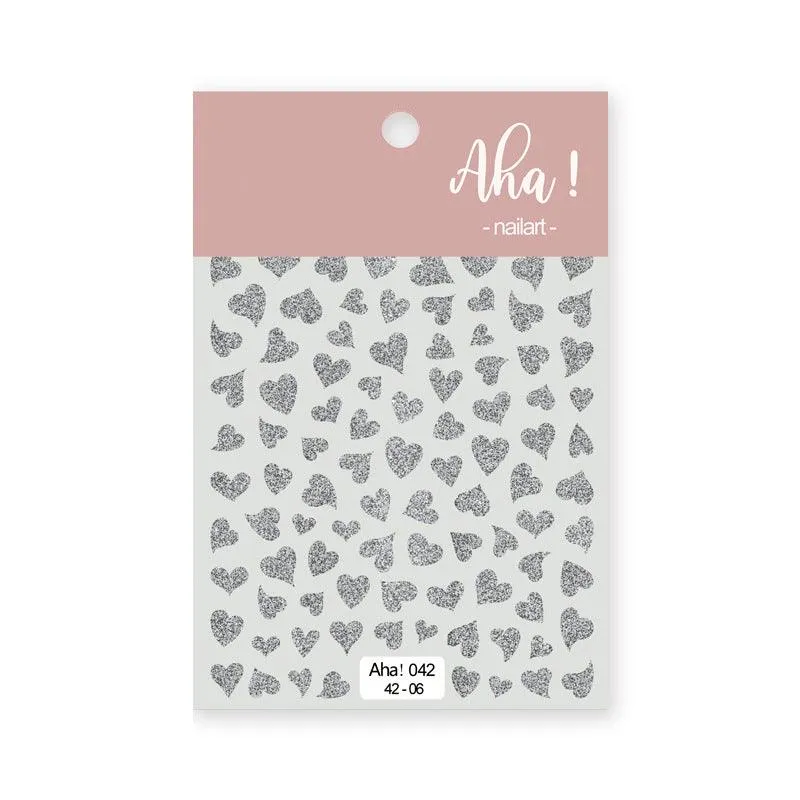 Shiny Love Heart Nail Art Stickers 3D Adhesive Decals for Valentine's Day Aha