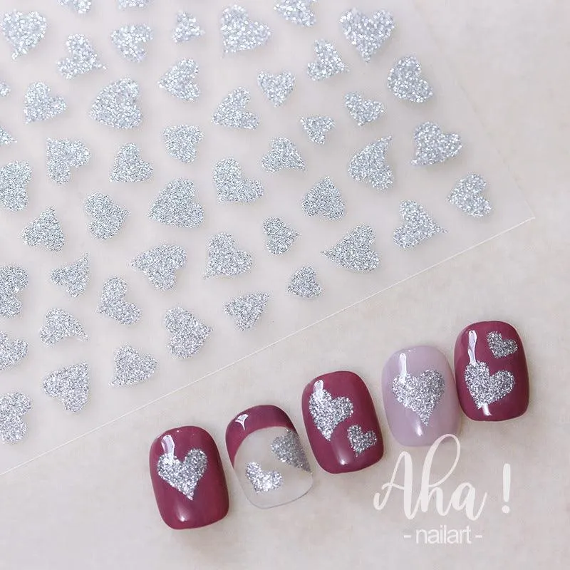 Shiny Love Heart Nail Art Stickers 3D Adhesive Decals for Valentine's Day Aha