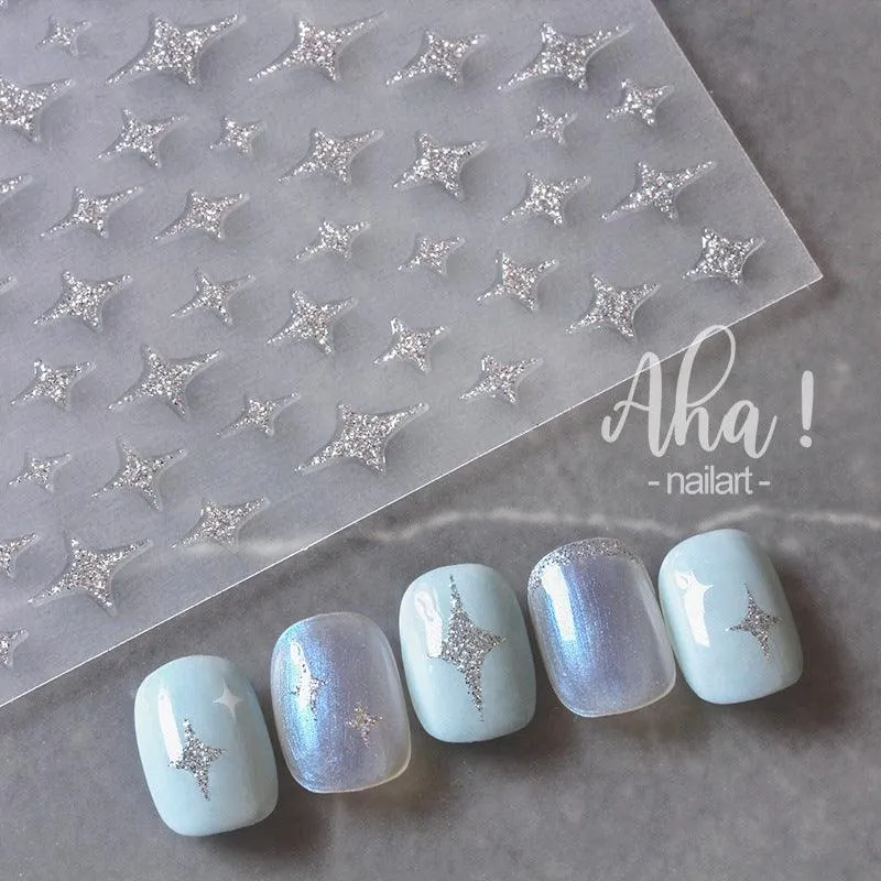 Shiny Love Heart Nail Art Stickers 3D Adhesive Decals for Valentine's Day Aha